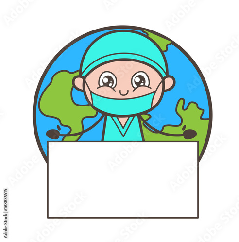 Cartoon Surgeon Showing a Blank Banner Vector Illustration