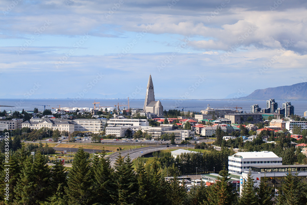 Aerial view of Reykjavik city from Perlan, Iceland 

