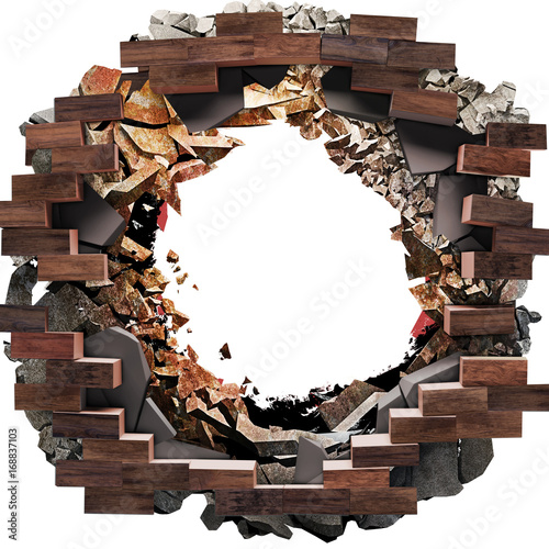 Break through Big Hole on the floor, tiles, bricks concrete background