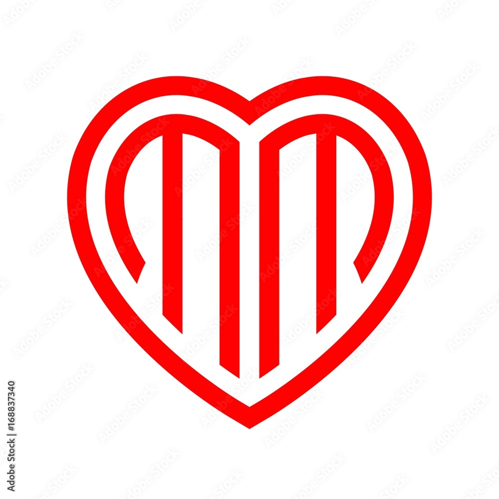 initial letters logo mm red monogram heart love shape Stock Vector