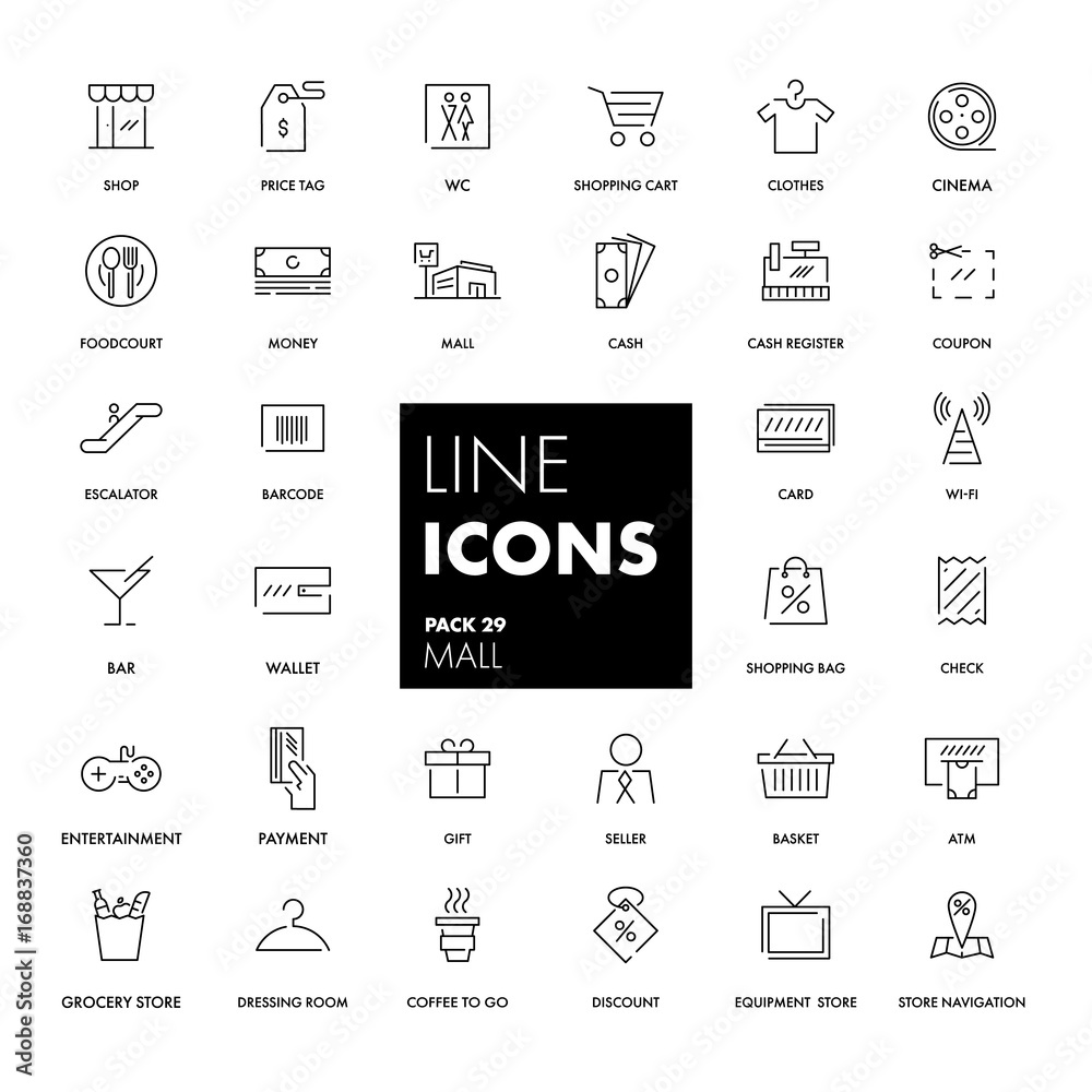 Line icons set. Mall