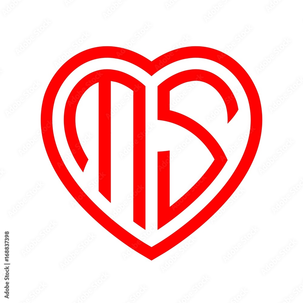 initial letters logo ms red monogram heart love shape Stock Vector ...