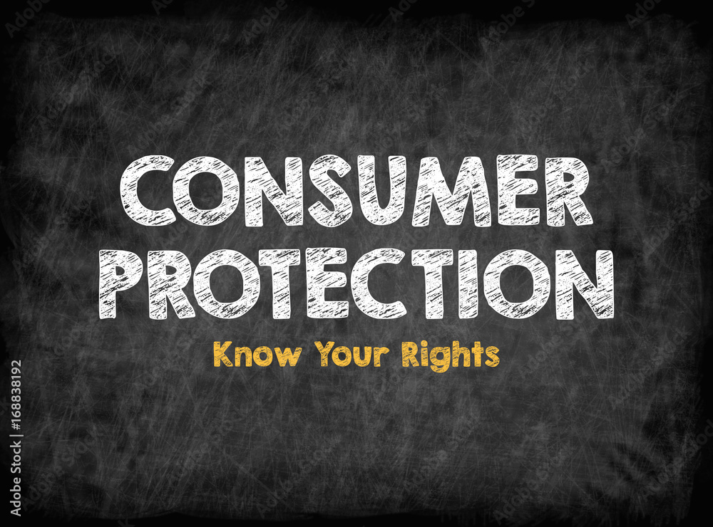 Fototapeta premium Consumer Rights Protection concept. Black board with texture, background.