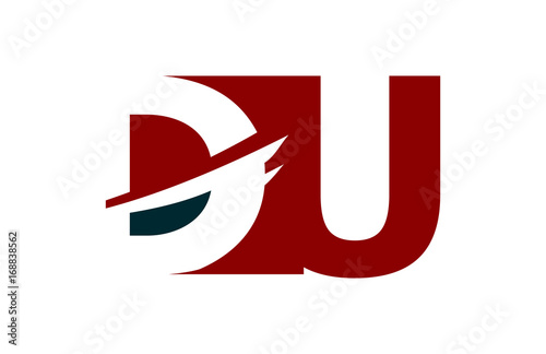 DU Red Negative Space Square Swoosh Letter Logo