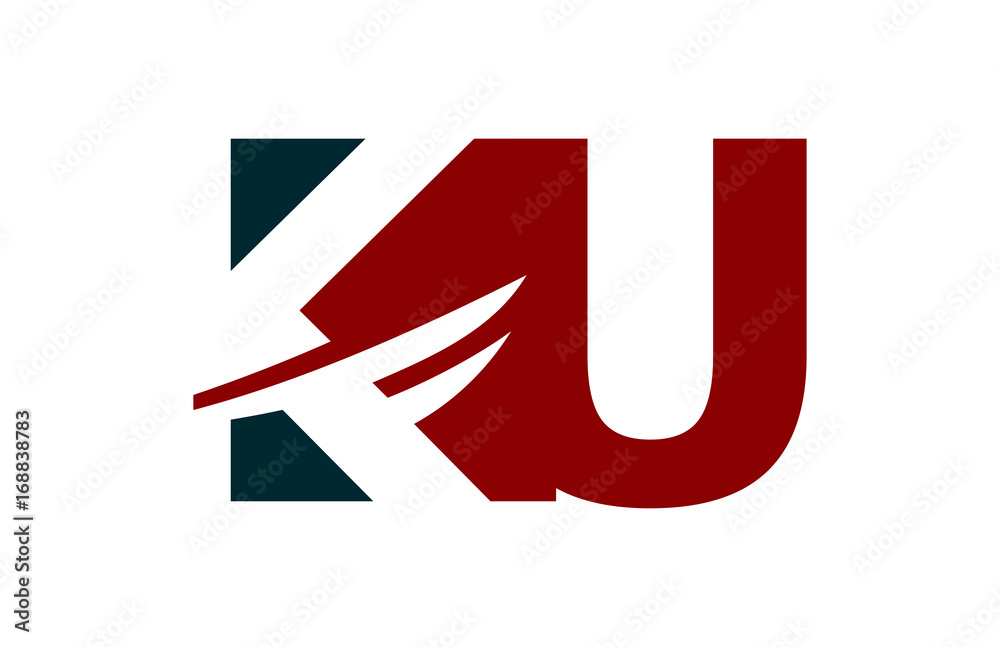 KU Red Negative Space Square Swoosh Letter Logo KU Red Negative Space Square Swoosh Letter Logo