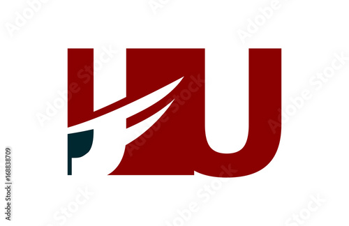 JU Red Negative Space Square Swoosh Letter Logo