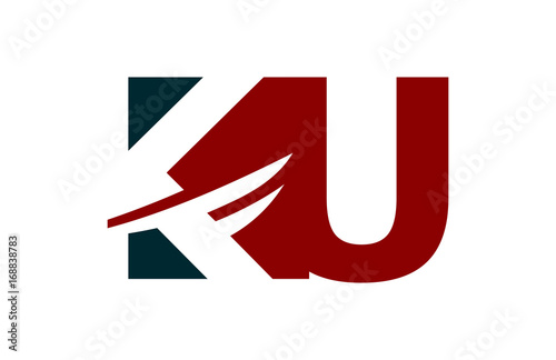 KU Red Negative Space Square Swoosh Letter Logo