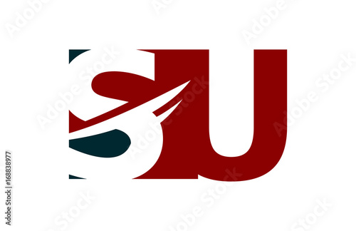 SU Red Negative Space Square Swoosh Letter Logo