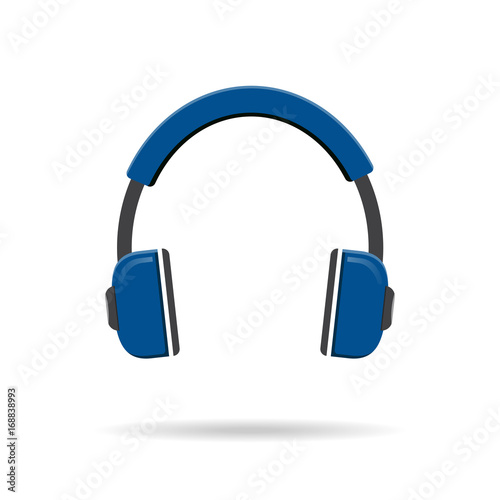 Vector blue headphones icon isolated on modern white background