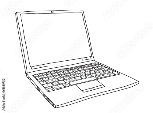 notebook laptop cute hand drawn vector line art illustration