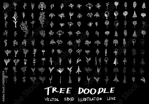 Set of tree doodles vector on chalkboard eps10