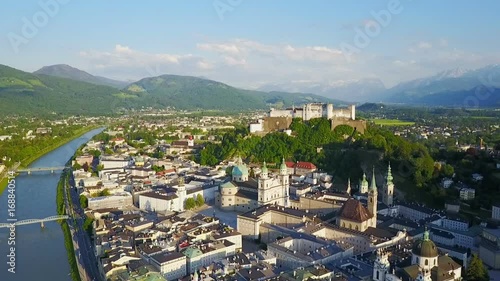 Salzburg city aerial panoramic view in Salzburg region of Austria