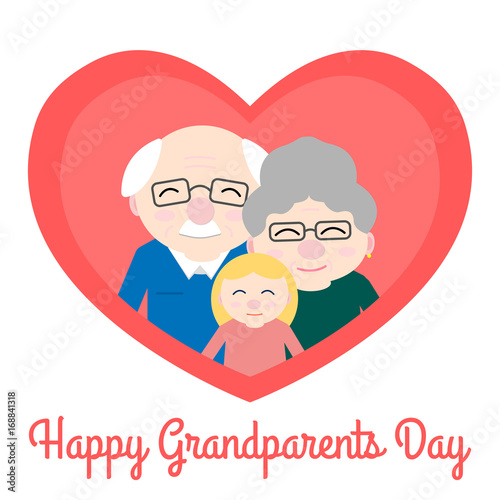 Cute grandparents with granddaughter in heart