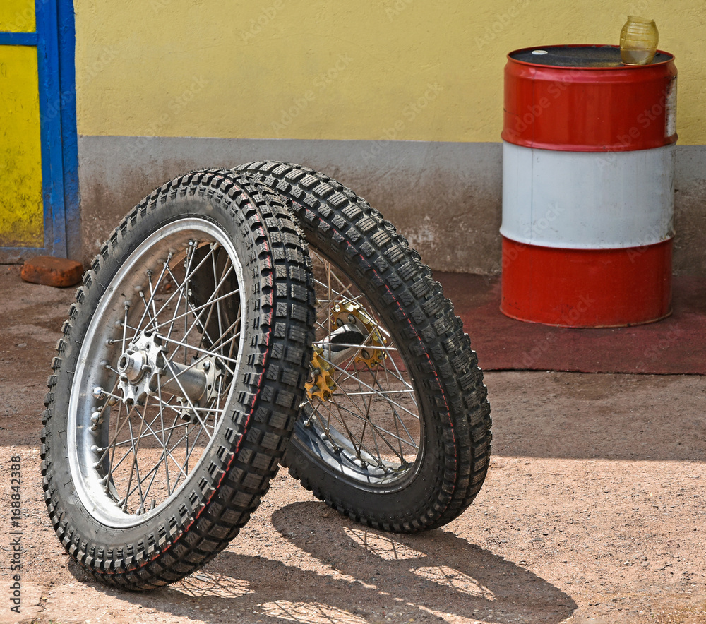 Naklejka premium Tires of a motorcycle