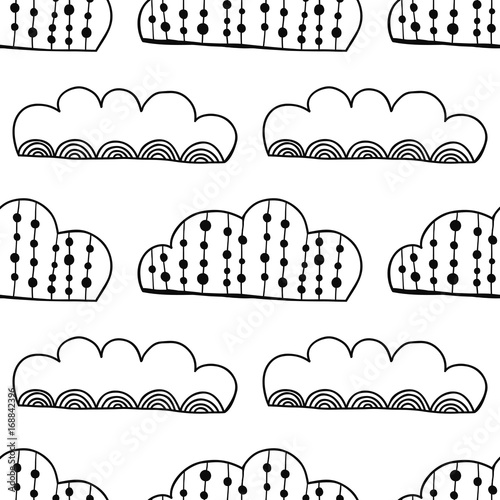 Decorative clouds. Black and white illustration, seamless pattern for coloring book, pages. Vector