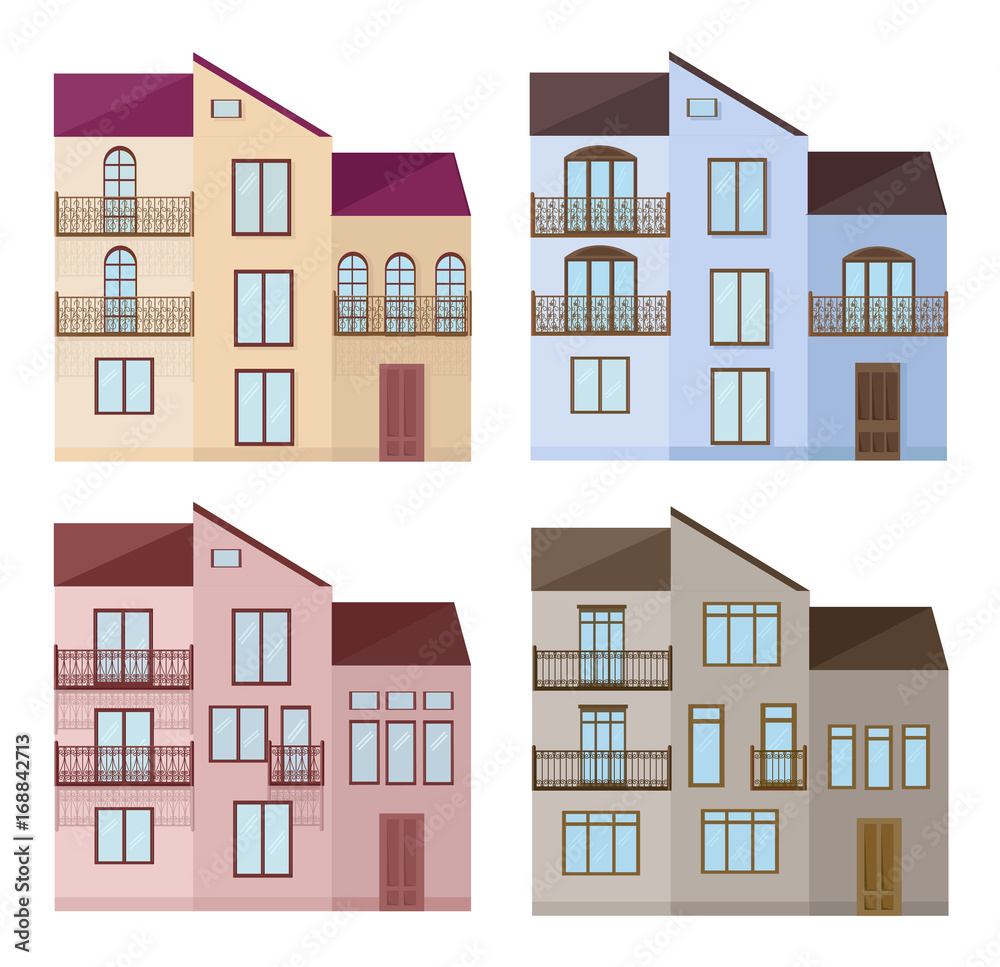 Set collection of different modern styled architecture facade buildings vector