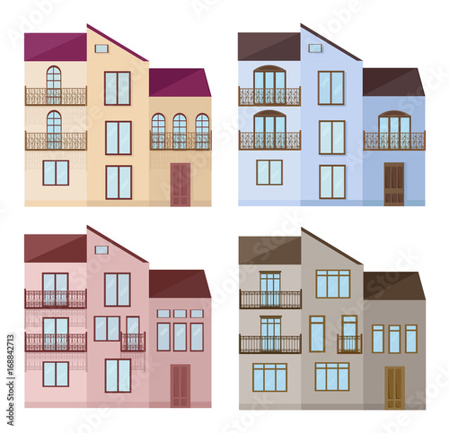 Set collection of different modern styled architecture facade buildings vector