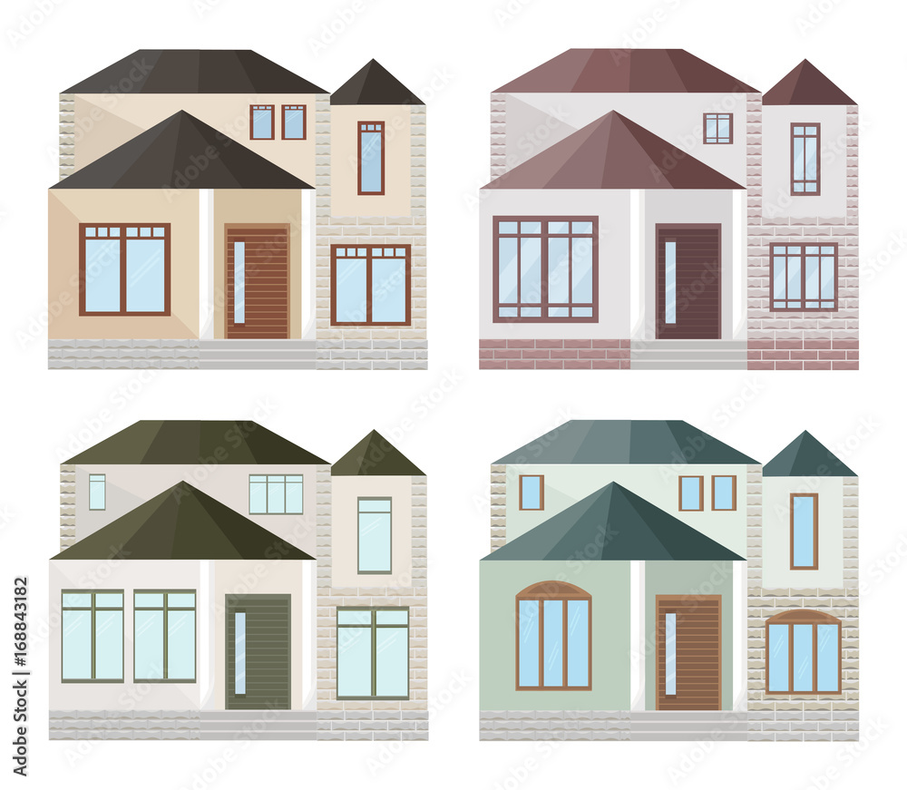 Set collection of colorful architecture facade houses buildings vector