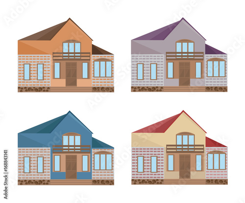 Set collection of colorful architecture facade houses buildings vector