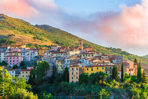 View of Rio Nell'Elba village at sunset time, Elba Island, Tuscany, Italy.