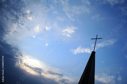 Protestant church top cross in the sky 