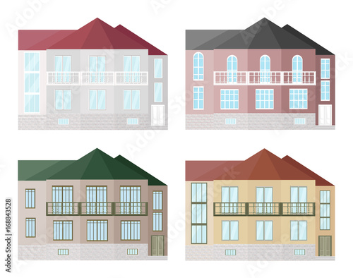 Set collection of colorful architecture facade houses buildings vector