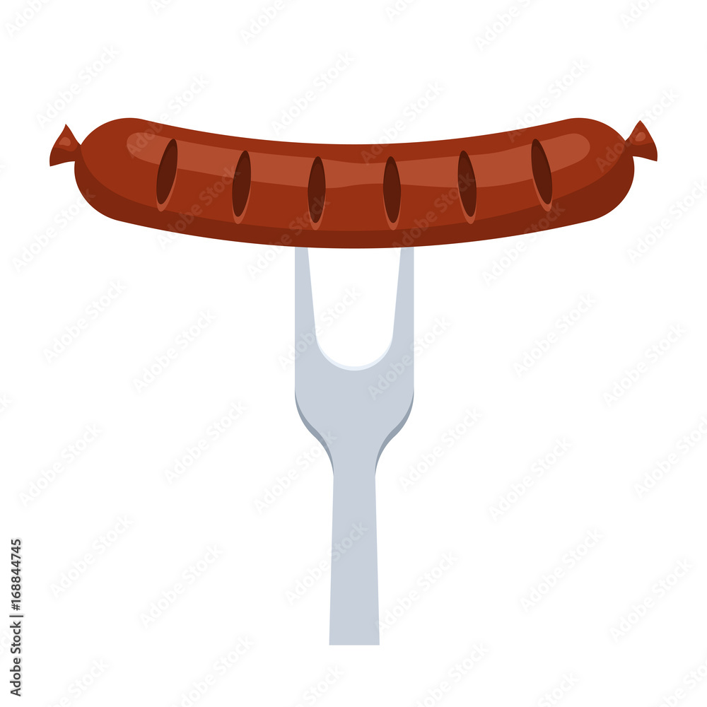 Sausage impaled on a fork Sausage impaled on a fork