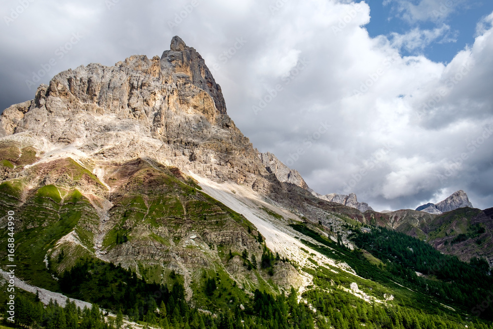 Mountain peak of Cimon della Pala in the Italian dolomites near San Martino di Castrozza.