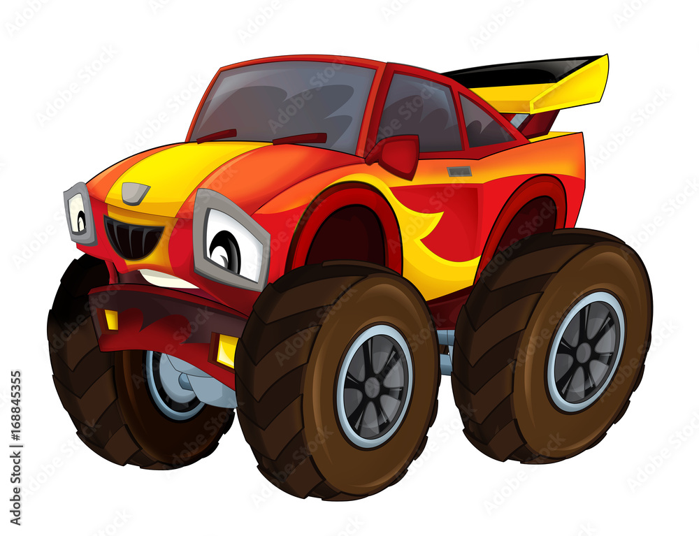 cartoon fast off road car looking like monster truck - isolated -  illustration for children Stock Illustration | Adobe Stock