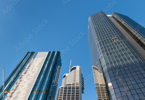 modern skyscrapers in Brisbane CBD against blue sky with copy space