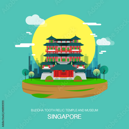 Buddha tooth relic temple and museum landmark in Singapore.vector