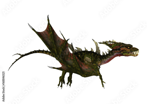 3D Rendering Fantasy Dragon on White