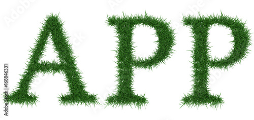 App - 3D rendering fresh Grass letters isolated on whhite background.
