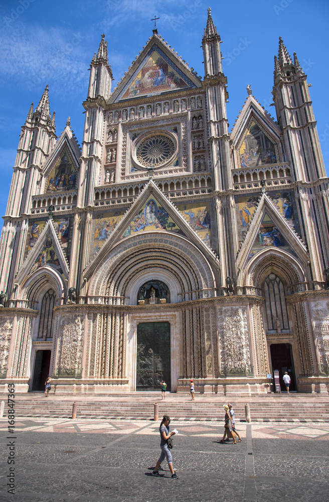  ORVIETO, ITALY - JULY 2017- Orvieto Cathedral (Duomo di Orvieto, Cattedrale di Santa Maria Assunta). Sunny day. 