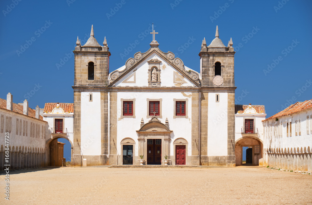 The 15th century Our Lady of the Cape or Nossa Senhora do Cabo Church near cape Espichel, Portugal