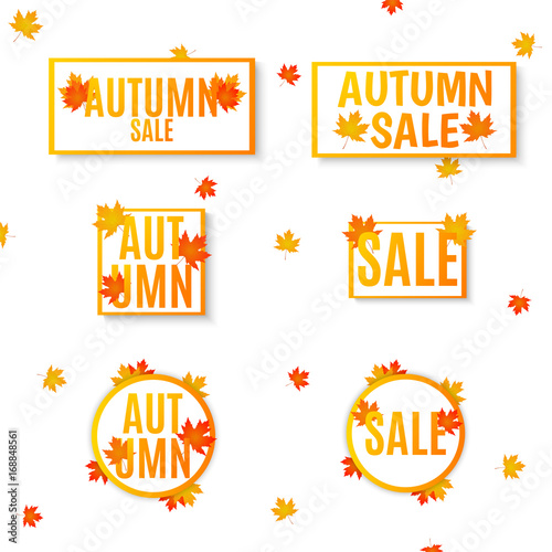 Autumn sale. Set of autumn sale banners with autumn maple leaves. Vector illustration