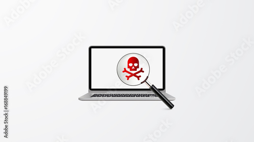 Isolated Vector Design.  Ransomware, Virus, Malware, Hacker Attack Background with Photorealistic Computer