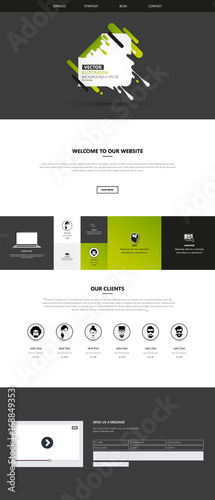 Responsive One Page Website Template With Header Design . Vector Website Wireframe Illustartion.