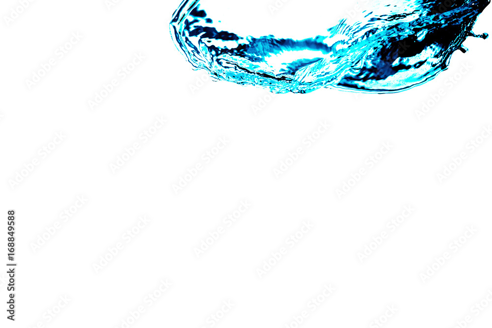 water splash drop to the ground isolated on white background . Close up of splash of water forming explode shape