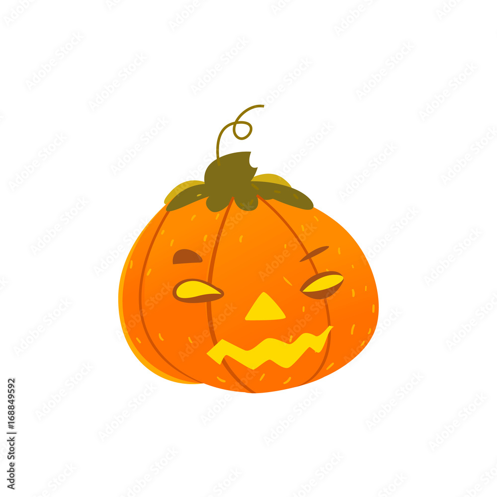 Vecteur Stock Funny Halloween pumpkin jack-o-lantern with light inside,  cartoon vector illustration isolated on white background. Pumpkin lantern  with smiling face, Halloween symbol, decoration element | Adobe Stock