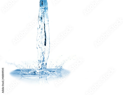 water splash drop to the ground isolated on white background . Close up of splash of water forming explode shape