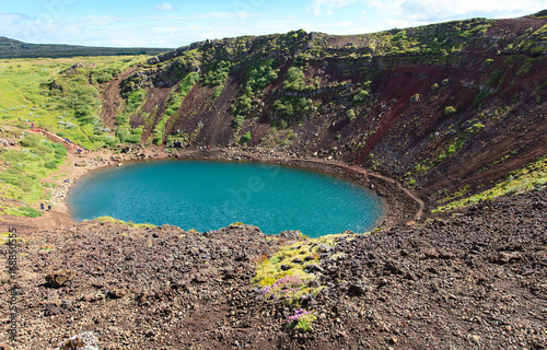 Volcanic Kerid crater lake in Iceland 