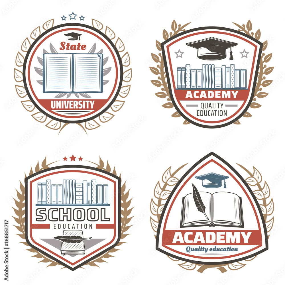 Vintage Colored Education Emblems Set