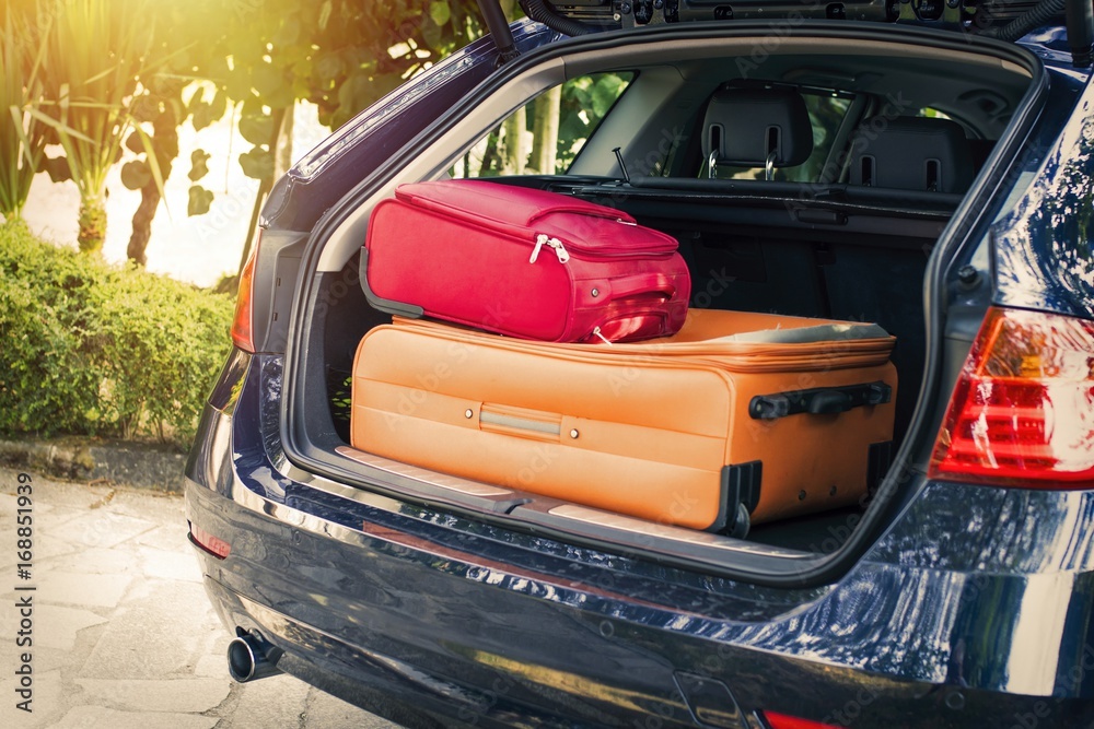 car with suitcases, travel and luggage