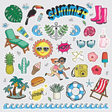 Vector illustration set of fashion patch badges. Cute sticker collection for summer. 	