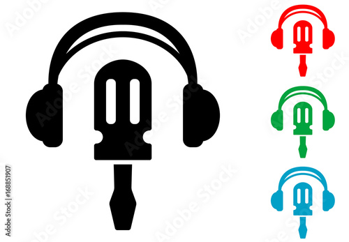 Icono plano auriculares con destornillador varios colores