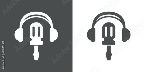 Icono plano auriculares con destornillador gris y blanco