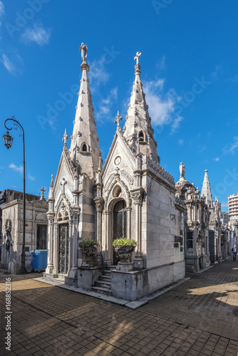 A view of the crypts and tombs at the La Recoleta Cemetery. The famous cemetery, located in Buenos Aires. 