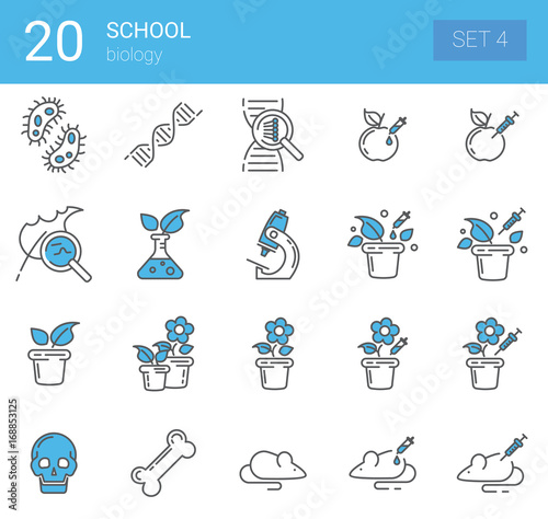 Simple Set of Online Education Related Vector Line Icons. The icons represent biology and botany. Set 4