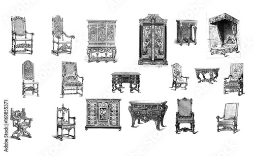 Antique furniture on white background